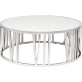 Roman Coffee Table in Polished Stainless Roman Numeral Base & White Marble Top